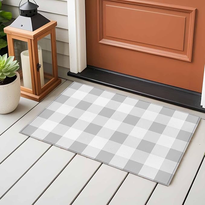 Area Rug 2x3ft, Light Grey White Plaid Washable Rugs for Living Room Bedroom, Farmhouse Decoration Buffalo Check Soft Non-Slip Area Rugs Rectangle Floor Carpet for Dining Room