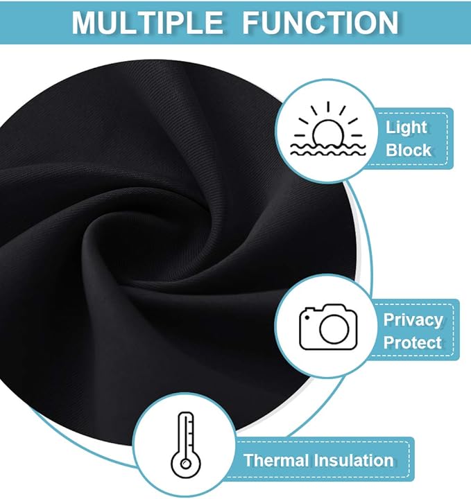 RYB HOME Blackout French Door Curtain - Privacy Thermal Insulated Window Shades for Patio Kitchen Front Entry Back Door Glass Window, Self Adhesive No Drill, 1 Panel, 26" W x 72" L, Black