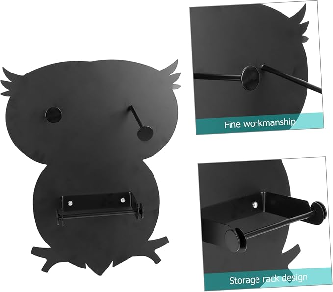 Owl Shaped Iron Tissue Holder Wall-Mounted Kitchen Bathroom Paper Towel Rack Storage Stand with Smooth Surface Finish for Convenient Paper Storage and Home Decor