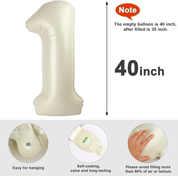 Numbers 14 Balloons, Large 14th Cream Birthday Decorations for 1 4 14 41, 40 Inch Foil Balloon for Wedding Engagement Photo Shoot Memorial Day's Supplies