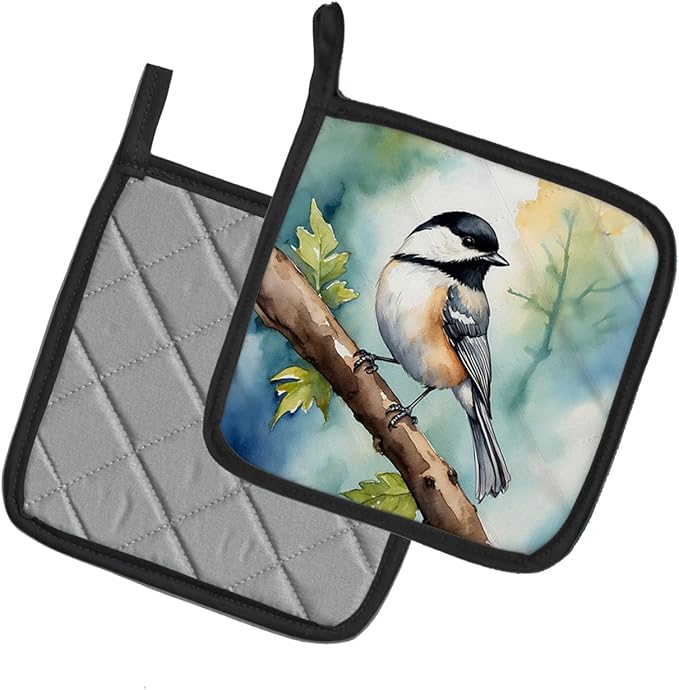 Caroline's Treasures Massachusetts Blackcapped Chickadee Pair of Pot Holders Kitchen Heat Resistant Pot Holders Sets Oven Hot Pads for Cooking Baking BBQ, 7 1/2 x 7 1/2