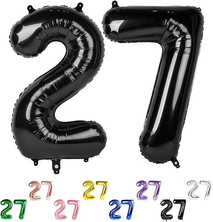 40 Inch Black 27 Number Balloons, 72 Balloons for Women Men, Birthday Party Decorations for Wedding, Anniversaries, Celebration Party, Graduation, Photo Prop
