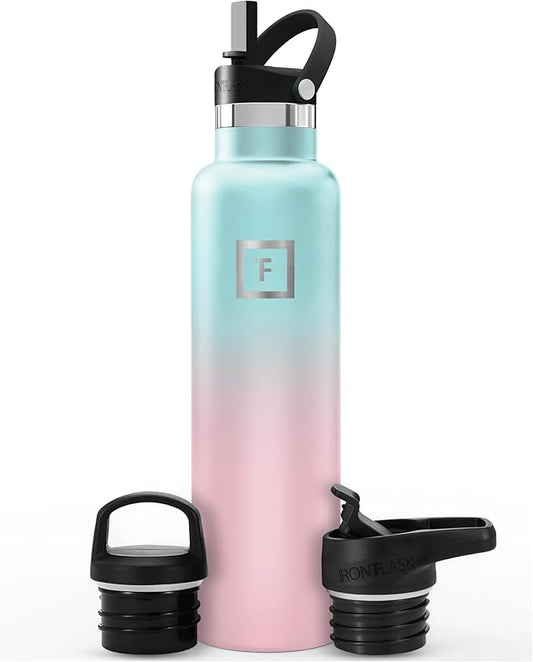 IRON °FLASK Camping & Hiking Hydration Flask with Straw, BPA-Free Insulated Stainless Steel Sports Water Bottle - 24 oz Bubble Gum
