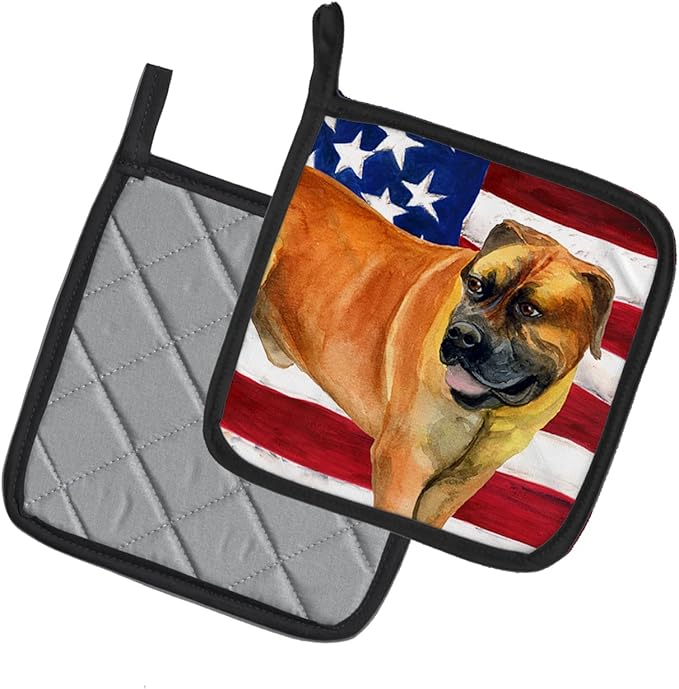 Caroline's Treasures BB9646PTHD Boerboel Mastiff Patriotic Pair of Pot Holders Kitchen Heat Resistant Pot Holders Sets Oven Hot Pads for Cooking Baking BBQ, 7 1/2 x 7 1/2