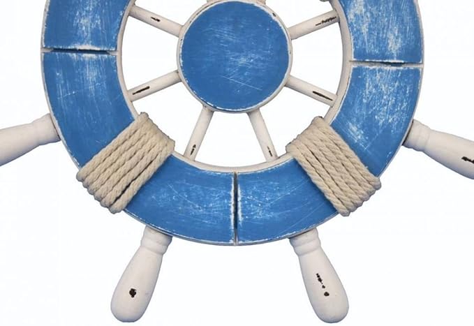 Hampton Nautical Wheel-9-109 Rustic Decorative Ship Wheel, 9", Light Blue and White