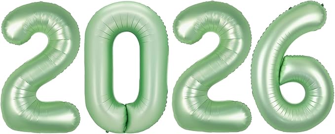 2026 Balloon Numbers - 40 Inch Sage Green New Years Eve Party Supplies 2026, Nye Decor Party Decorations Happy New Year, New Years Eve Foil Party Balloons, Graduation Party Decorations
