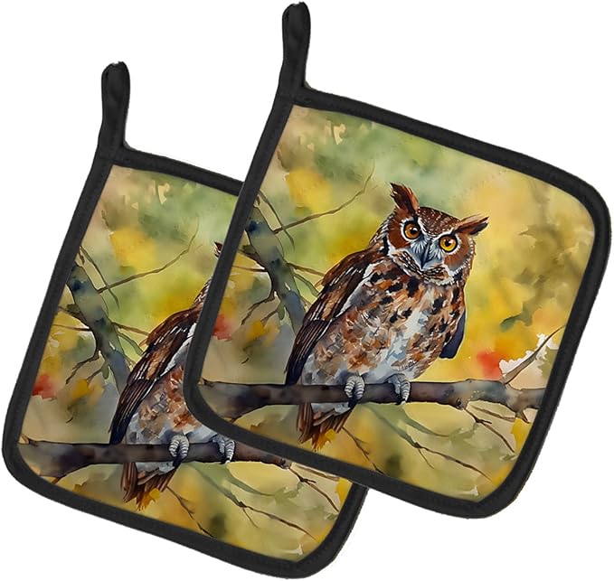 Caroline's Treasures Eastern Screech Owl Pair of Pot Holders Kitchen Heat Resistant Pot Holders Sets Oven Hot Pads for Cooking Baking BBQ, 7 1/2 x 7 1/2