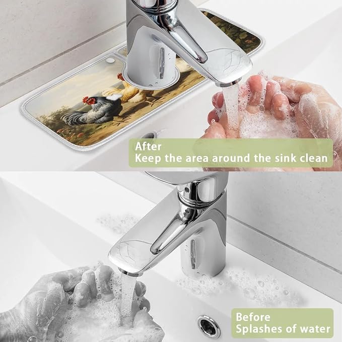 Courtyard Animal Rooster Kitchen Sink Splash Guard Absorbent Fast Drying Mat Sink Gadgets Washable Sink Matt for Kitchen Faucet Splash Guard