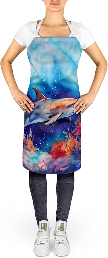 Caroline's Treasures Dolphin Apron Cooking Kitchen Server Baking Crafts Gardening for Adult Women Men, Unisex, Large, Multicolor