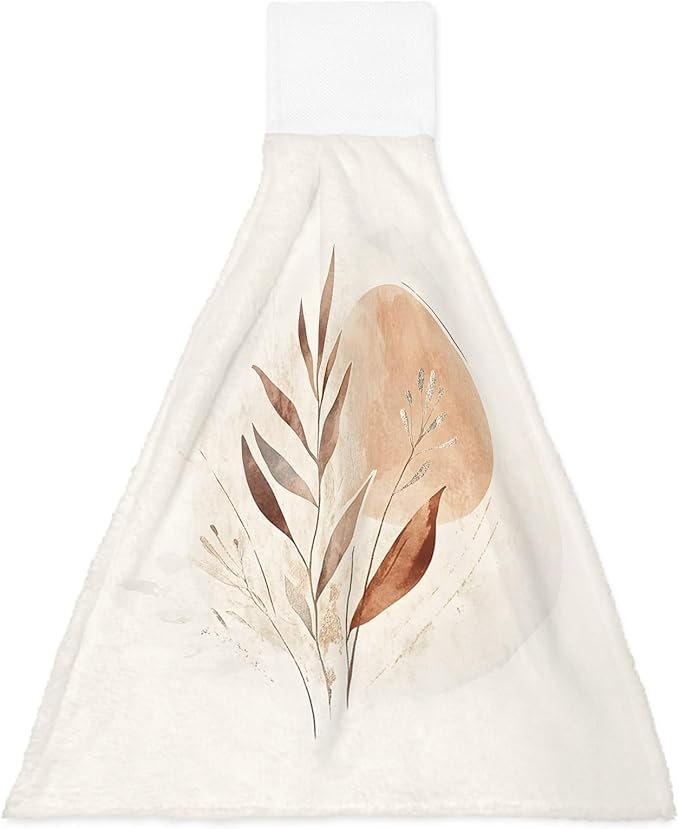 Alandar Home Kitchen Tie Towel Set of 1, Bohemian Color Block Abstract Leaf Absorbent Soft Hand Towels for Bathroom Hanging Towels, Nordic Minimalist Style Fast Drying Cleaning Cloth with Loop