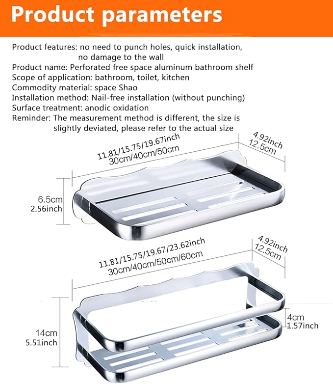 Bathroom Shelf 15.75Inch Storage Organizer Extra Anodized Aluminum Rectangular Wall Mount Kitchen Spice Rack, Clothing, Pantry & More,Silver,With guardrail