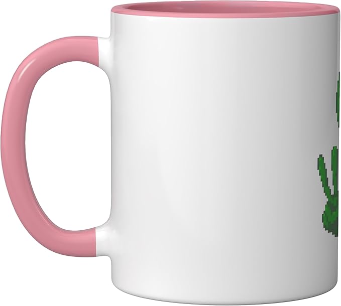 Art Alien Peace Sign UFO Ceramic Mug, Pink/White