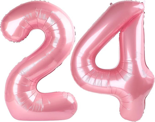 Number Balloons 40 Inch, 24 Big Balloons Number, Pearl Pink 42 Happy Birthday Decorations for Women Men, Digital Ballon for Wedding Party