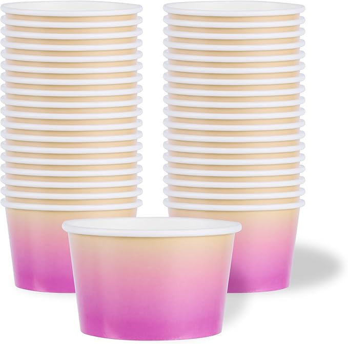 Coppetta 8 Ounce Dessert Cups, 50 Greaseproof Ice Cream Cups - Lids Sold Separately, For Hot And Cold Foods, Orange And Blue Ombre Paper Yogurt Bowls, Disposable, Sturdy - Restaurantware