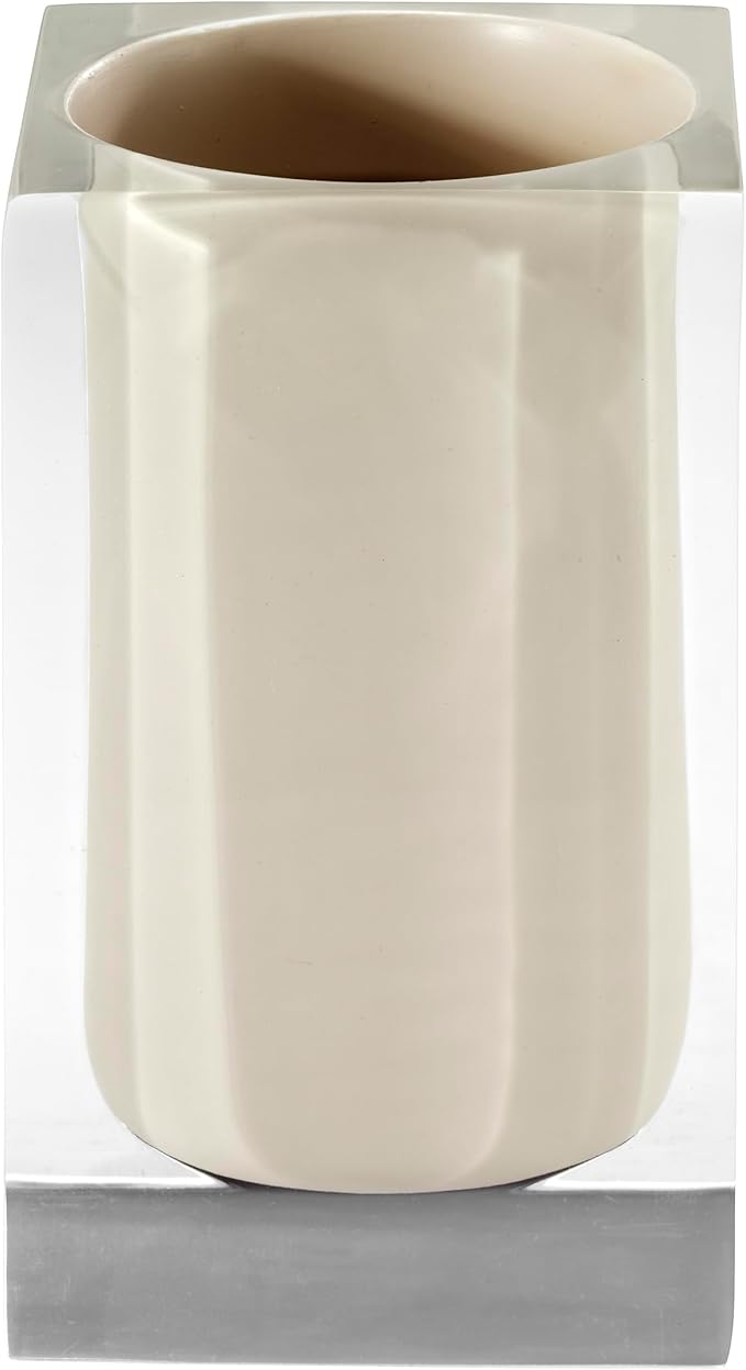 Izod – Tumbler, Clear Hand-Painted Resin with Linen Design, Modern Home Decor – Perfect for Holding Toothbrushes and Bathroom Essentials (Marina)