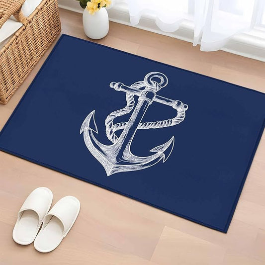 Area Rug 2x3ft, Marine Theme Anchor String Sketch Washable Rugs for Living Room Bedroom, Watercolor Nautical Theme Soft Non-Slip Area Rugs Rectangle Floor Carpet for Dining Room