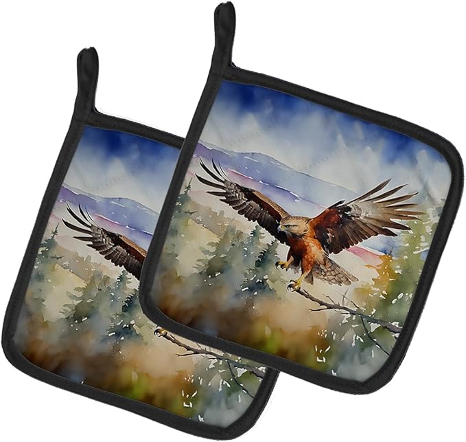 Caroline's Treasures Hawk Pair of Pot Holders Kitchen Heat Resistant Pot Holders Sets Oven Hot Pads for Cooking Baking BBQ, 7 1/2 x 7 1/2