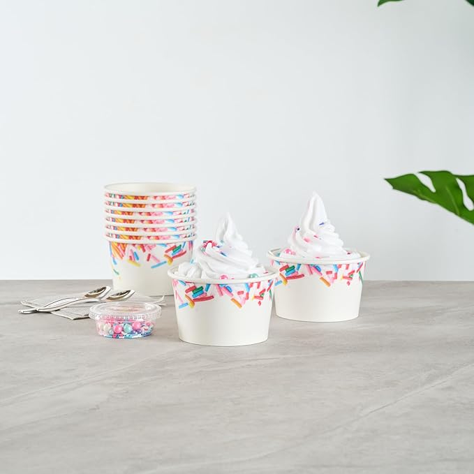 Restaurantware Ice Cream Cups 200 Pack of 8 oz Leak-Resistant Disposable Dessert Bowl Frozen Yogurt Cup Round Paper Container For Cold And Hot Desserts