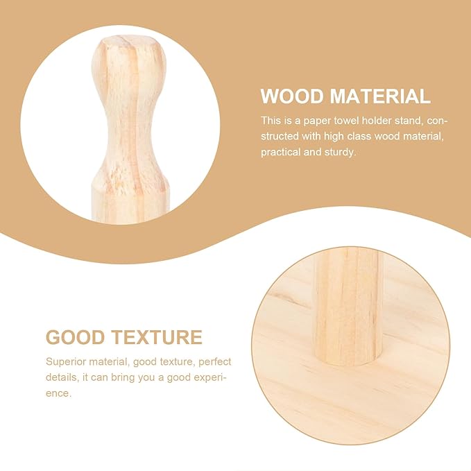 Generic Wooden Paper Towel Holder Stand Premium Beechwood Roll Organizer for Kitchen and Bathroom Non-Slip Tissue Rack with Modern Decorative Design for Residential and Commercial Use