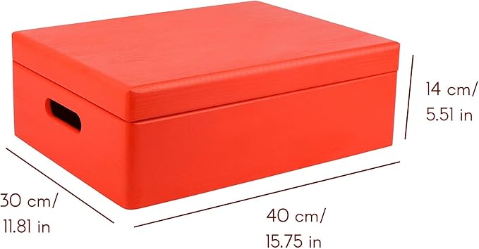 Creative Deco XL Red Wooden Box Storage with Hinged Lid | 15.8x11.8x5.5in (+-0.5) | Keepsake with Handles | Gift Box for Tool Dog Toy Kitchen Storage | Wood Chest Trunk