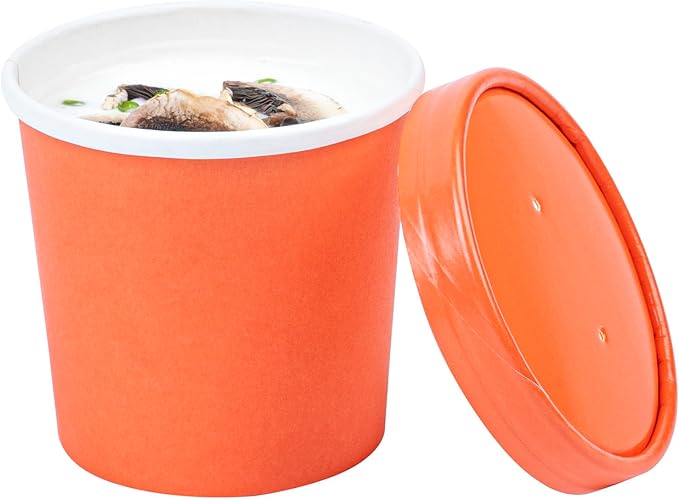 Restaurantware Bio Tek 12 Ounce Disposable Soup Cups 200 Microwavable Paper Soup Cups - Vented Lids Sold Separately Hot And Cold Foods Orange Paper To Go Soup Containers For Desserts Or Treats