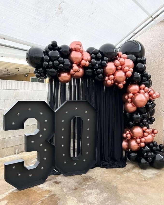 Rose Gold and Black Balloons Garland Arch Kit with Stars 200Pcs - 5 10 12 18 22 inch Balloon and Confetti Latex Balloons for Graduation Birthday Anniversary Wedding New Year Party Decorations