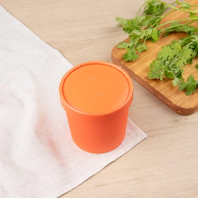 Restaurantware-LIDS ONLY: Bio Tek Lids For 8/12 Ounce Soup Containers, 200 Vented Lids For Paper Soup Containers - Soup Cups Sold Separately, Microwavable, Orange Paper Lids, Hot And Cold Foods