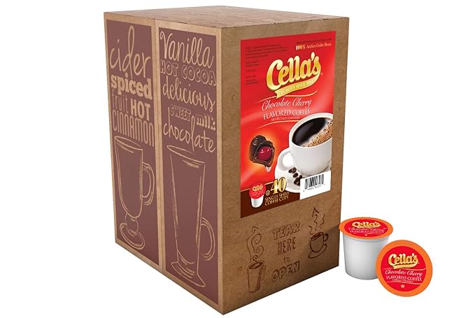 Cella's Chocolate Cherry Coffee Pods Compatible with Keurig K Cup Brewers,Medium Roast Flavored Coffee,Smooth Serve Pods for Home and Office,40 Count (Pack of 2)
