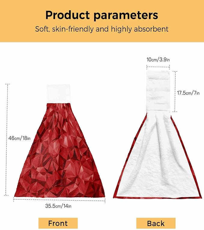 Alandar Home Kitchen Tie Towel Set of 1, Red Geometric Stereotypic Art Absorbent Soft Hand Towels for Bathroom Hanging Towels, Abstract Modern Patterns Fast Drying Cleaning Cloth with Loop