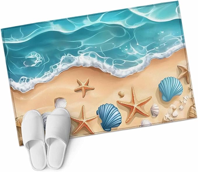 Area Rug 2x3ft, Summer Beach Shell Starfish Washable Rugs for Living Room Bedroom, Marine Life Cartoon Style Soft Non-Slip Area Rugs Rectangle Floor Carpet for Dining Room
