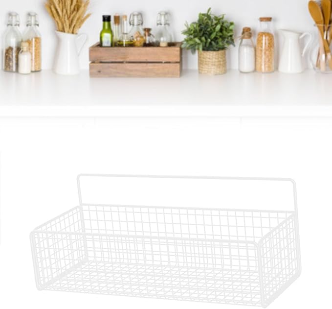 Hanging Kitchen Baskets, Metal Wire Storage Bin Rack Adhesive Wire Wall Storage Basket, No Drilling Hanging Fruit Baskets, Bathroom Shower Spice Shelf for Kitchen Bathroom(White)