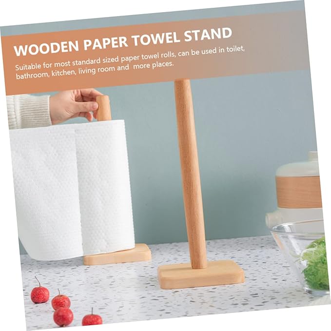 Standing Paper Towel Holder Vertical Wooden Roll Paper Holder for Kitchen Base Suitable for Home and Commercial Use