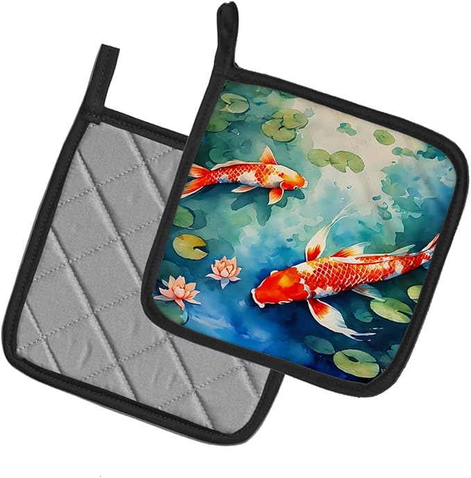 Caroline's Treasures Koi Fish Pair of Pot Holders Kitchen Heat Resistant Pot Holders Sets Oven Hot Pads for Cooking Baking BBQ, 7 1/2 x 7 1/2