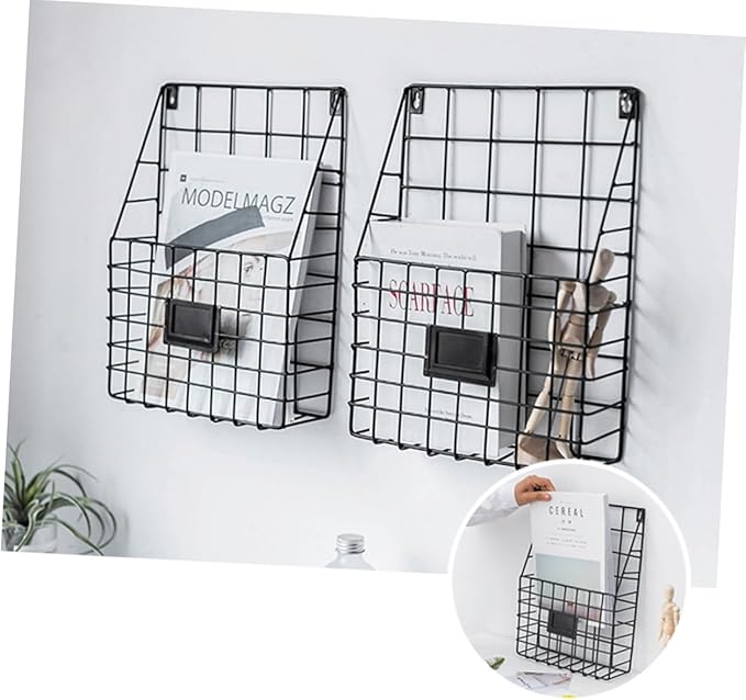 Cabilock Hanging Book Holder Metal Book Basket Wall Mount Storage Magazine Holder Wall Newspaper Rack