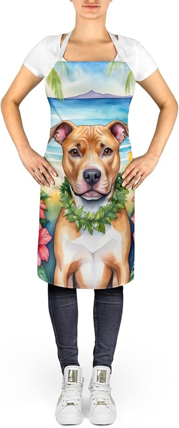 Caroline's Treasures Pit Bull Terrier Luau Apron Cooking Kitchen Server Baking Crafts Gardening for Adult Women Men, Unisex, Large, Multicolor