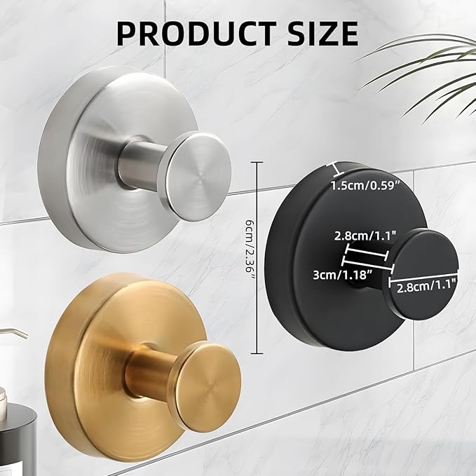 2 Packs Suction Cup Hooks for Wreaths on Glass, Waterproof No-Drill Shower Hooks for Towels, Robes, Coats, Wreaths,Wall Mount Hook for Bathroom, Kitchen and Wreath Hanger for Front Door (2pcs Gold)
