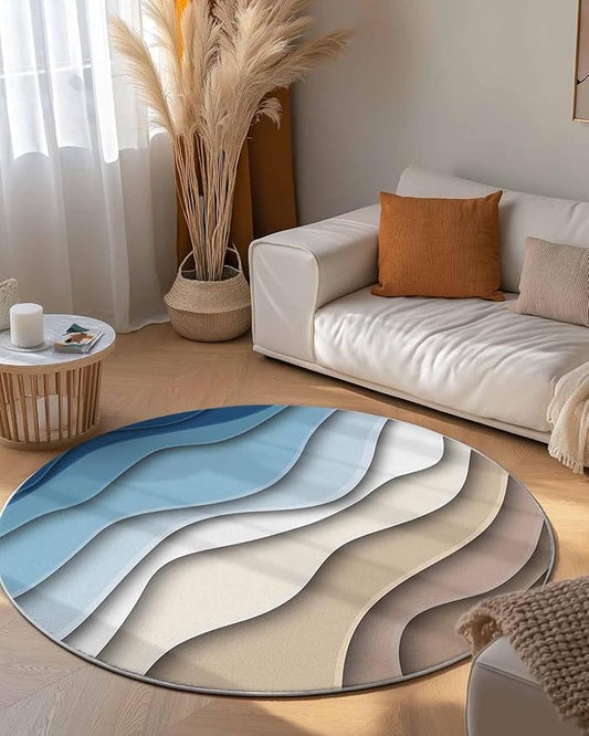 Round Area Rug,Blue Gradient Abstract Geometric Circle Living Room Rug Non-Slip Rugs Indoor Carpet,Water Ripple Stripe Modern Art Soft Comfort Rugs for Bedroom KidsRoom Nursery