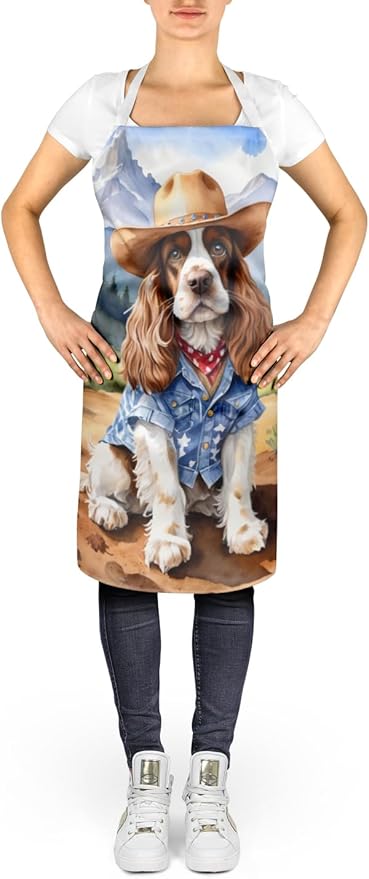 Caroline's Treasures Cocker Spaniel Cowboy Welcome Apron Cooking Kitchen Server Baking Crafts Gardening for Adult Women Men, Unisex, Large, Multicolor