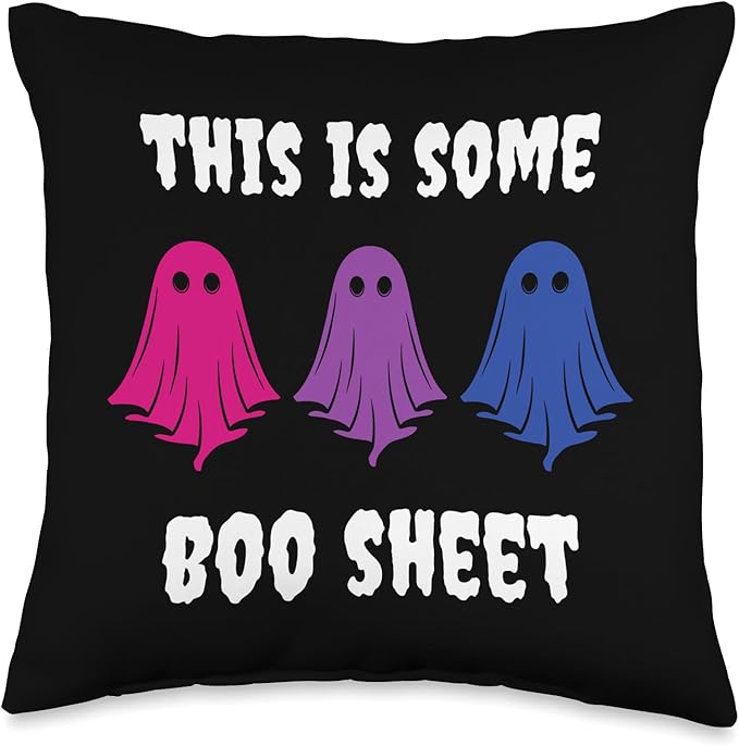 Bi Pride Halloween Bisexual LGBTQ Funny LGBT Halloween Bi Subtle Bisexual LGBT This is Some Boo Sheet Throw Pillow, 16x16, Multicolor