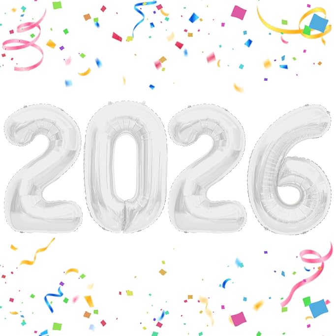 2026 White Foil Numbers Balloons(40 Inch) Happy New Years Eve Party Supplies 2026 New Year Graduation Balloons Decorations 20 26 Signs Props Birthday Anniversary Wedding Festival Ornament Decor