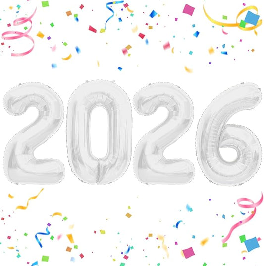 2026 White Foil Numbers Balloons(40 Inch) Happy New Years Eve Party Supplies 2026 New Year Graduation Balloons Decorations 20 26 Signs Props Birthday Anniversary Wedding Festival Ornament Decor