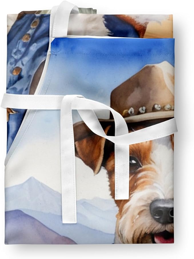 Caroline's Treasures Fox Terrier Cowboy Welcome Apron Cooking Kitchen Server Baking Crafts Gardening for Adult Women Men, Unisex, Large, Multicolor