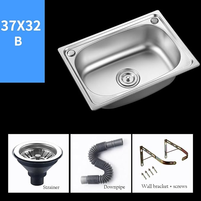 Wall Mounted Stainless Steel Sink, Hand Wash Basin, Workstation Sink Includes Drain and Downpipe, for Hotels, Restaurants, Kitchens (Color : Silver, Size : B(37x32cm)) (Silver B(37x32cm))