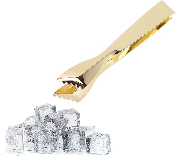 Ice Tongs Food Grade Thicken Stainless Steel Bar Tongs Ice Cube Prevents Slipping Sugar Food Tweezers for Home Kitchen Mirror Party Coffee Bar (Gold Plated)