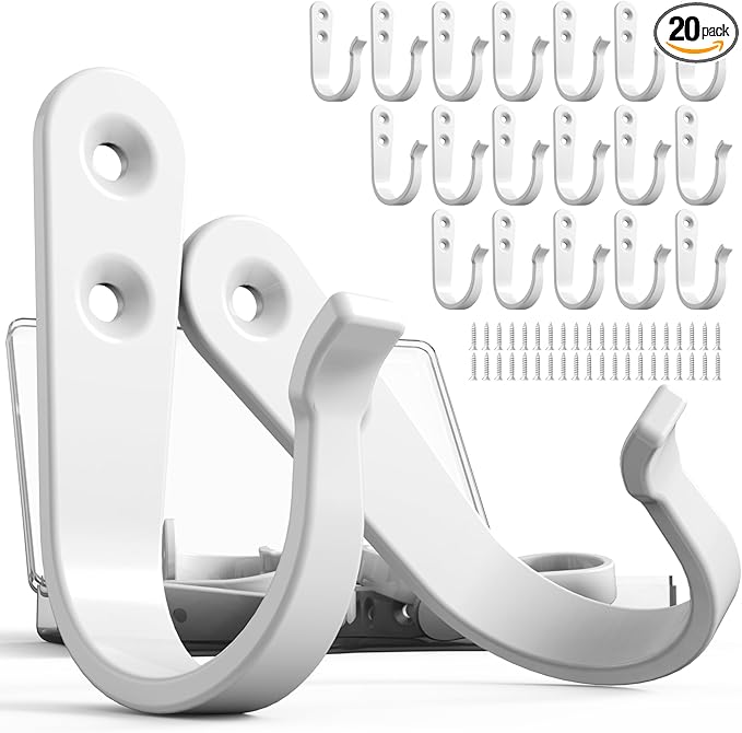BREYDROK Hook for Hanging - 20PCS Hook for Hanging, Wall Hooks for Coats, Heavy Duty Single Prong Wall Hooks with 40 Pieces Screws (White)