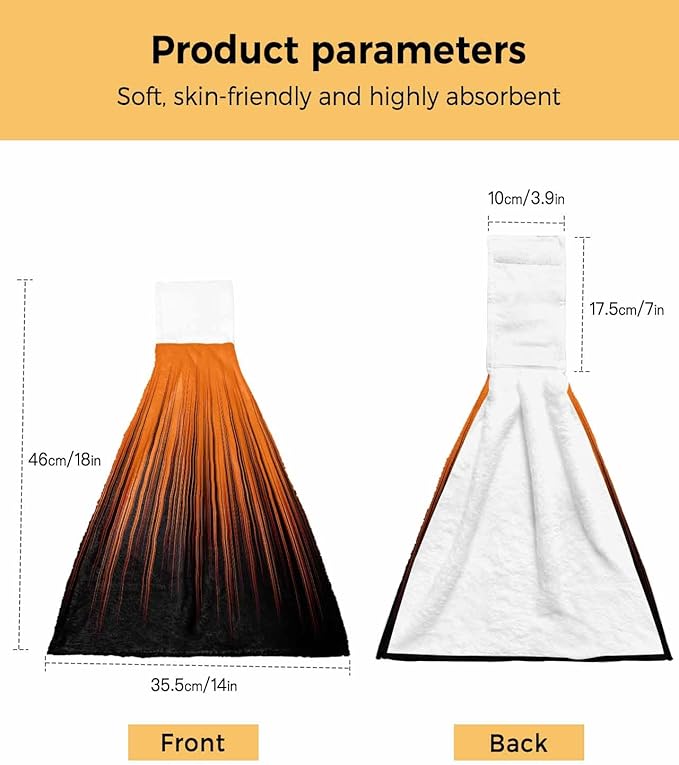 Alandar Home Kitchen Tie Towel Set of 1, Orange and Black Striped Art Absorbent Soft Hand Towels for Bathroom Hanging Towels, Gradient Abstract Textures Fast Drying Cleaning Cloth with Loop