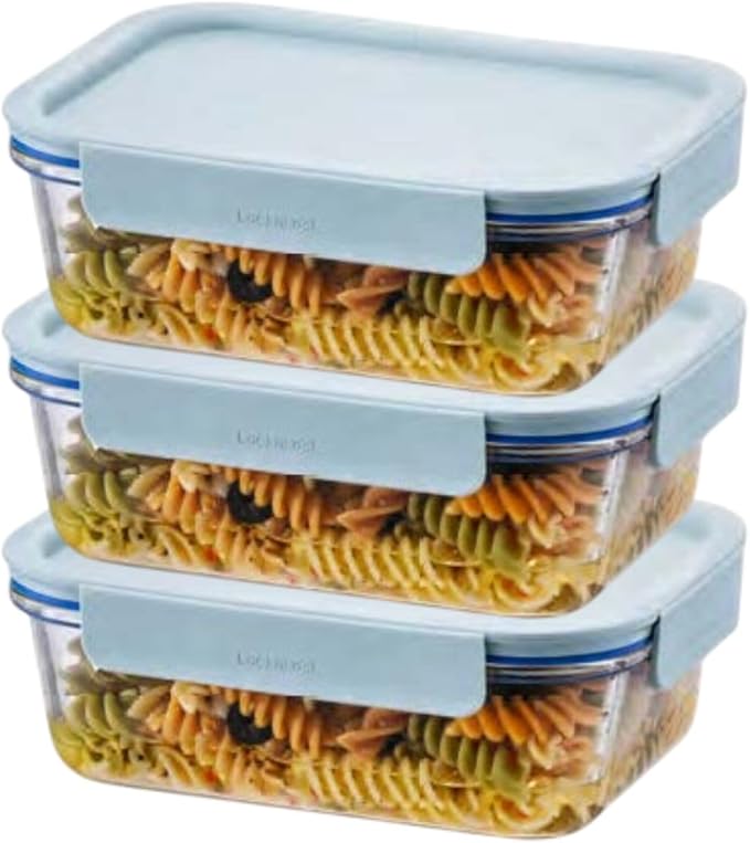 LocknLock LNG445S3M The Clear Borosilicate Glass Food Storage Containers with Lids, 6-Piece Set for Kitchen, Lunch, Meal Prep, Leftovers, Leakproof, Freezer, Microwave, and Dishwasher Safe, Mint