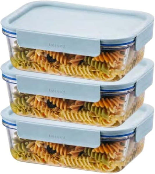LocknLock LNG445S3M The Clear Borosilicate Glass Food Storage Containers with Lids, 6-Piece Set for Kitchen, Lunch, Meal Prep, Leftovers, Leakproof, Freezer, Microwave, and Dishwasher Safe, Mint