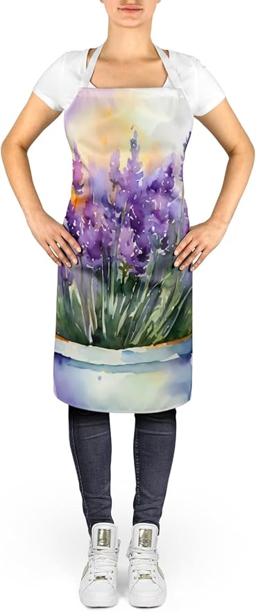 Caroline's Treasures Lavender in Watercolor Apron Cooking Kitchen Server Baking Crafts Gardening for Adult Women Men, Unisex, Large, Multicolor