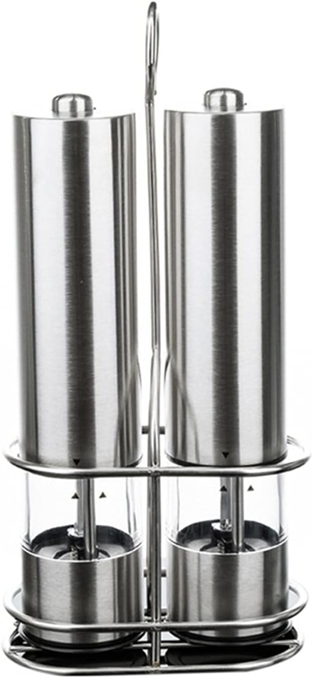 Pepper Mill Grinder 2 Pcs Stainless Steel Electric Salt and Pepper Mill Set Herb Spice Grinder Adjustable Coarseness One Handed Operation Kitchen Gadget for Home, Barbecue, Party (Color : 1) (2 )